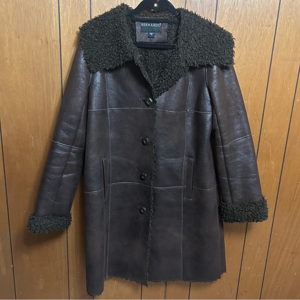 Bernardo Dark Brown Button Down Jacket Faux Suede
